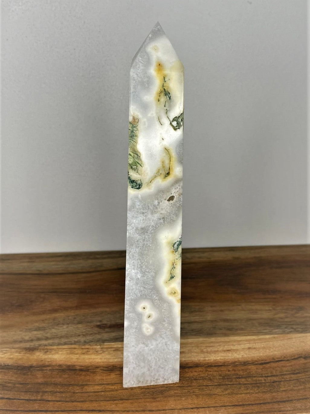 White Moss Agate Quartz Crystal Tower