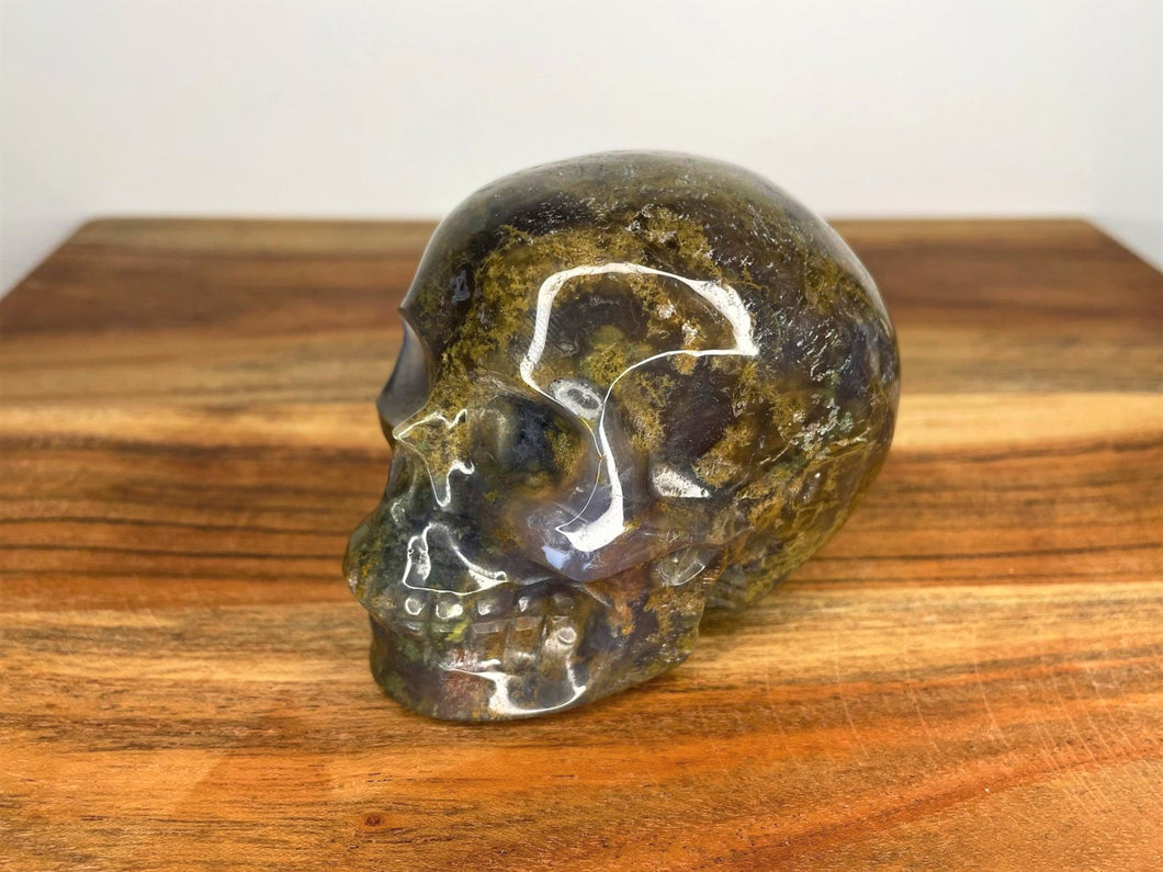 Beautiful Moss Agate Crystal Skull