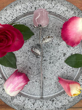 Load image into Gallery viewer, Beautiful Rose Quartz Rose Crystal Carving With Silver Stem
