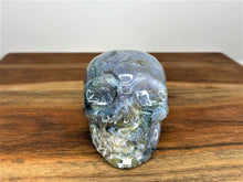 Load image into Gallery viewer, Abundance Blue Moss Agate Crystal Head Skull
