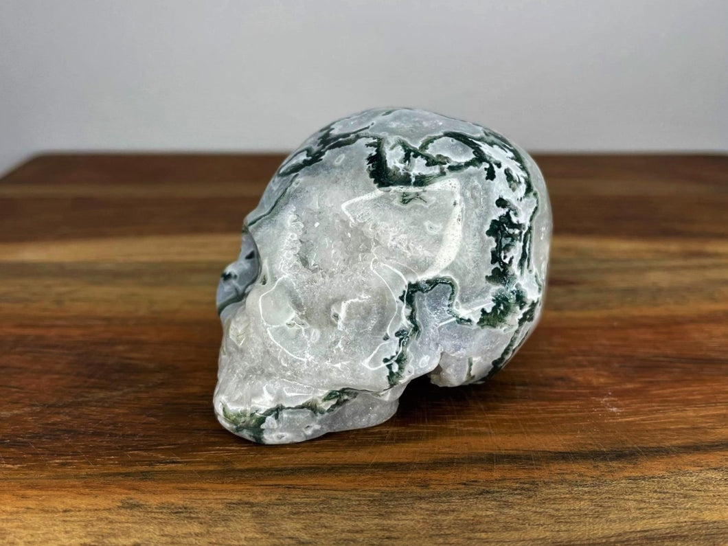 Stunning Quartz Moss Agate Crystal Skull