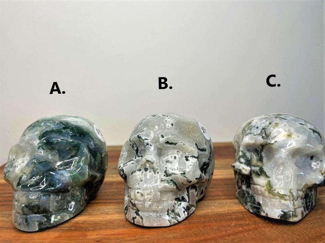 Carving Moss Agate Crystal Human Skull