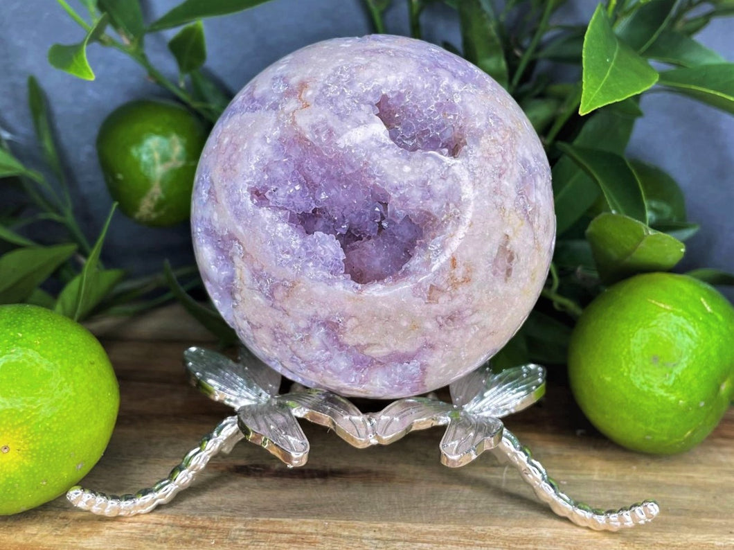 Rare High Quality Pink Amethyst Sphere With Sparkly Geodes Druzy
