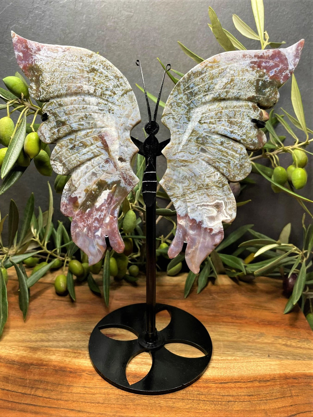 Stunning Pink Moss Agate Crystal Butterfly Wings