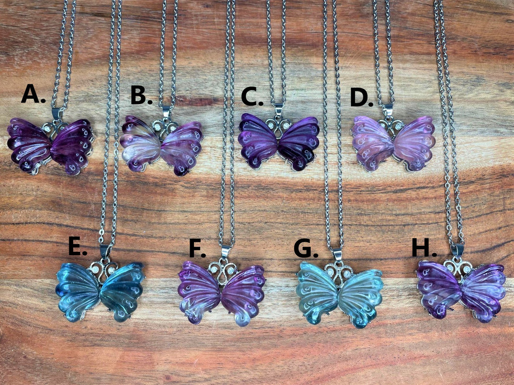 Stunning Colorful Fluorite Butterfly Necklaces