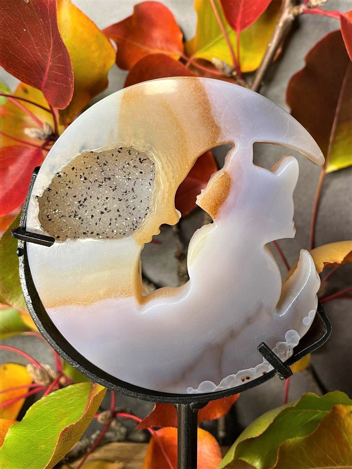 Cat Geode Stunning Agate Moon and Cat With Druzy Geode – Crystals Melbourne Australia