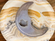 Load image into Gallery viewer, Agate Crescent Moon Crystal With Druzy Geode
