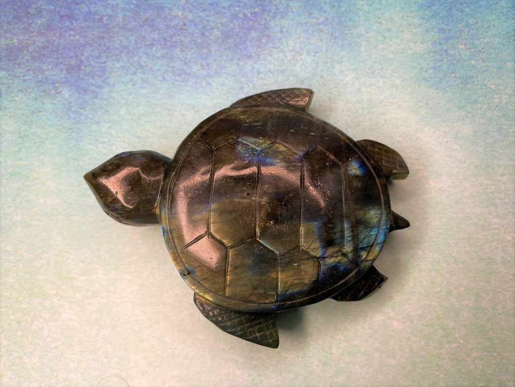 High Quality Labradorite Crystal Turtle Carving With Rainbow Flash
