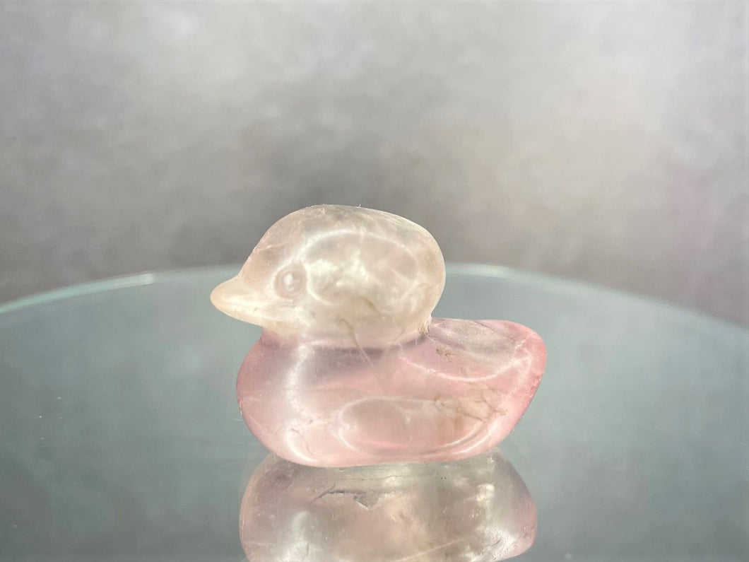 Transparent Pink Crystal Fluorite Duck Carving