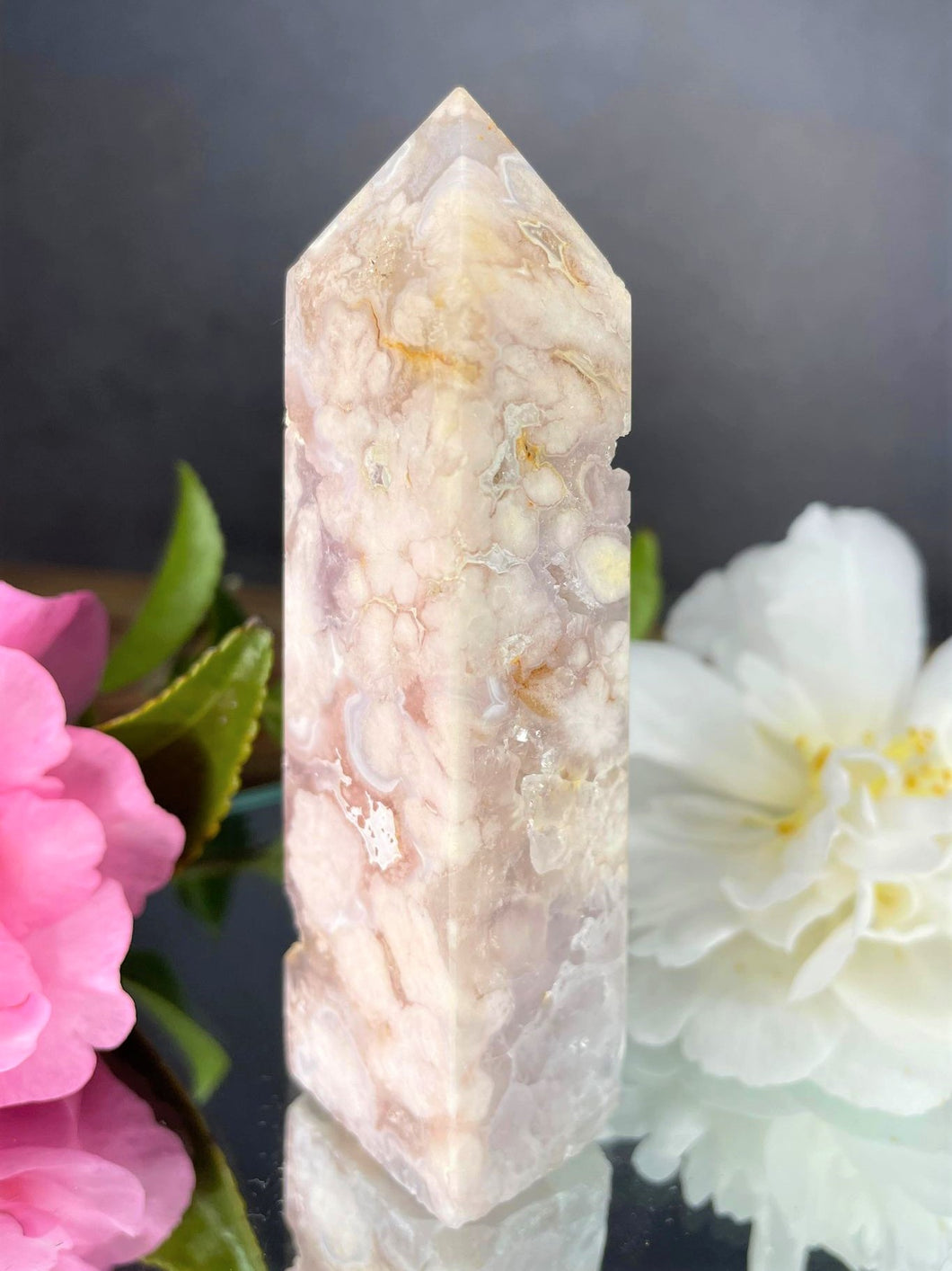 Chakra Healing Pink Flower Agate Crystal Tower