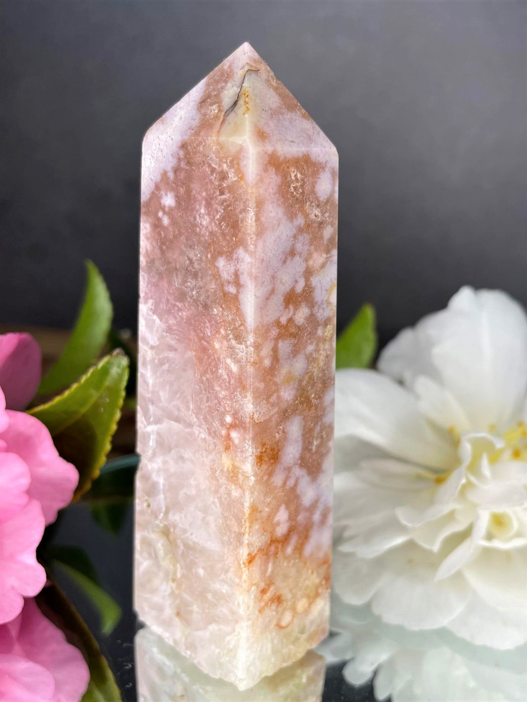 Pink Flower Agate Crystal Gemstone Tower