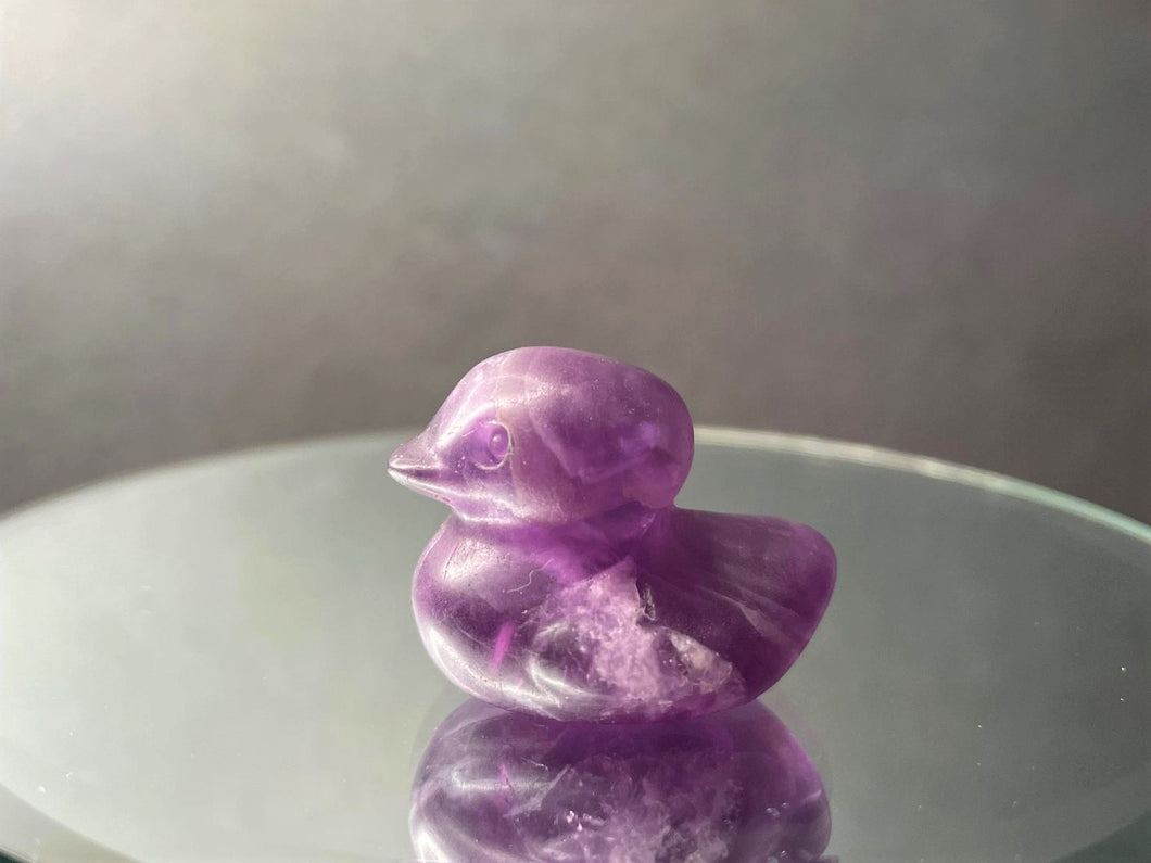 Stunning Purple Crystal Fluorite Duck Carving