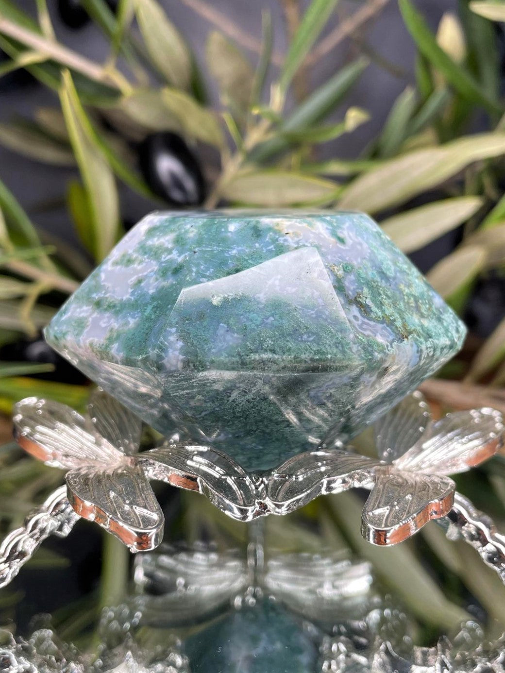 Abundance Moss Agate Crystal Diamond Carving