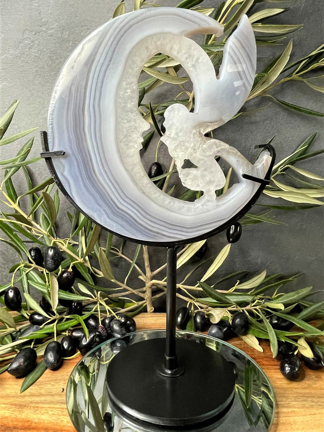 Natural Fairy & Moon Crystal Agate Carving Home Décor