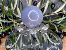 Load image into Gallery viewer, Crystal Blue Agate Sphere With Geode Druzy
