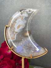 Load image into Gallery viewer, Beautiful Blue Flower Agate Crystal Crescent Moon
