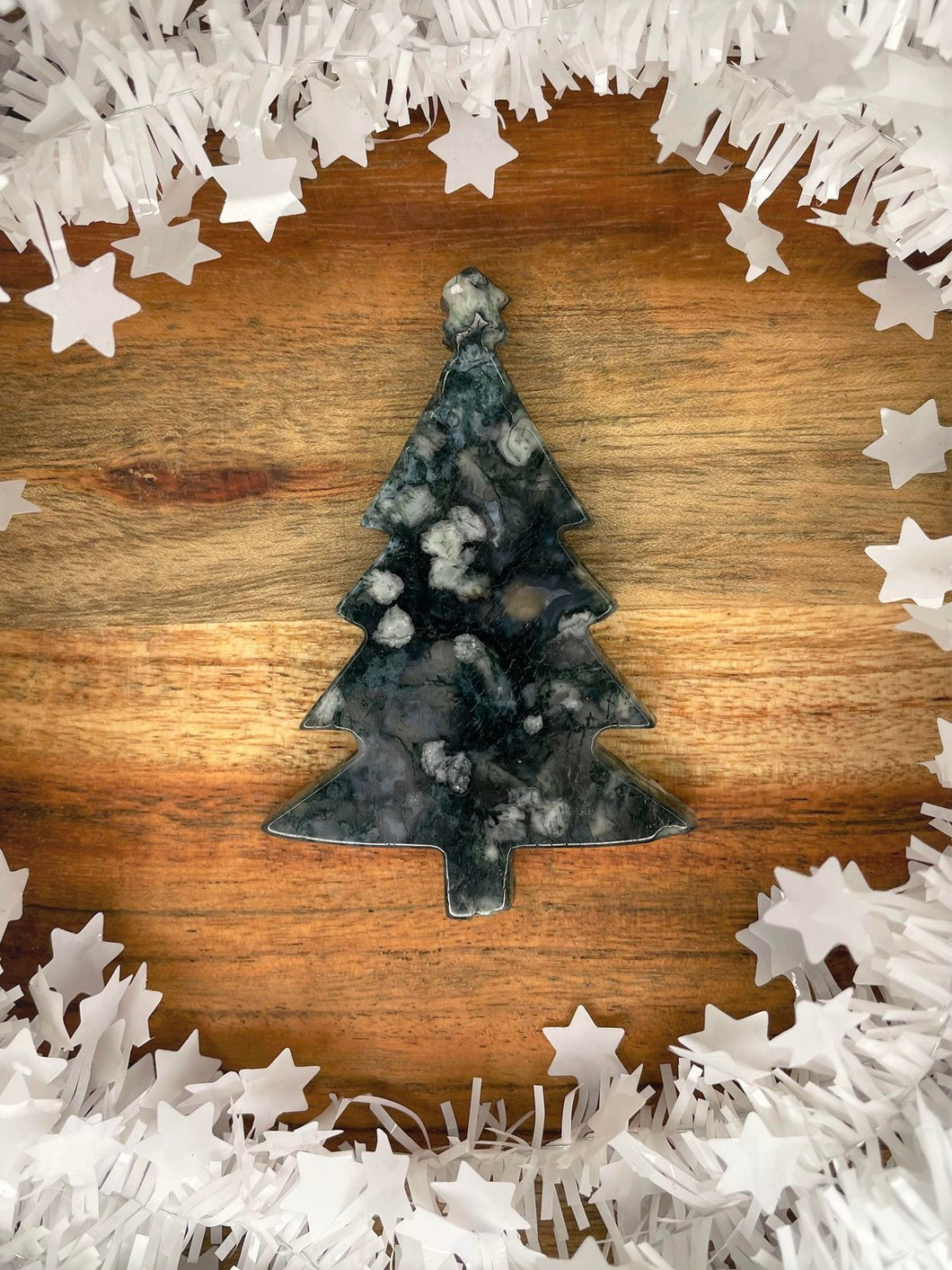 Moss Agate Crystal Christmas Tree Décor