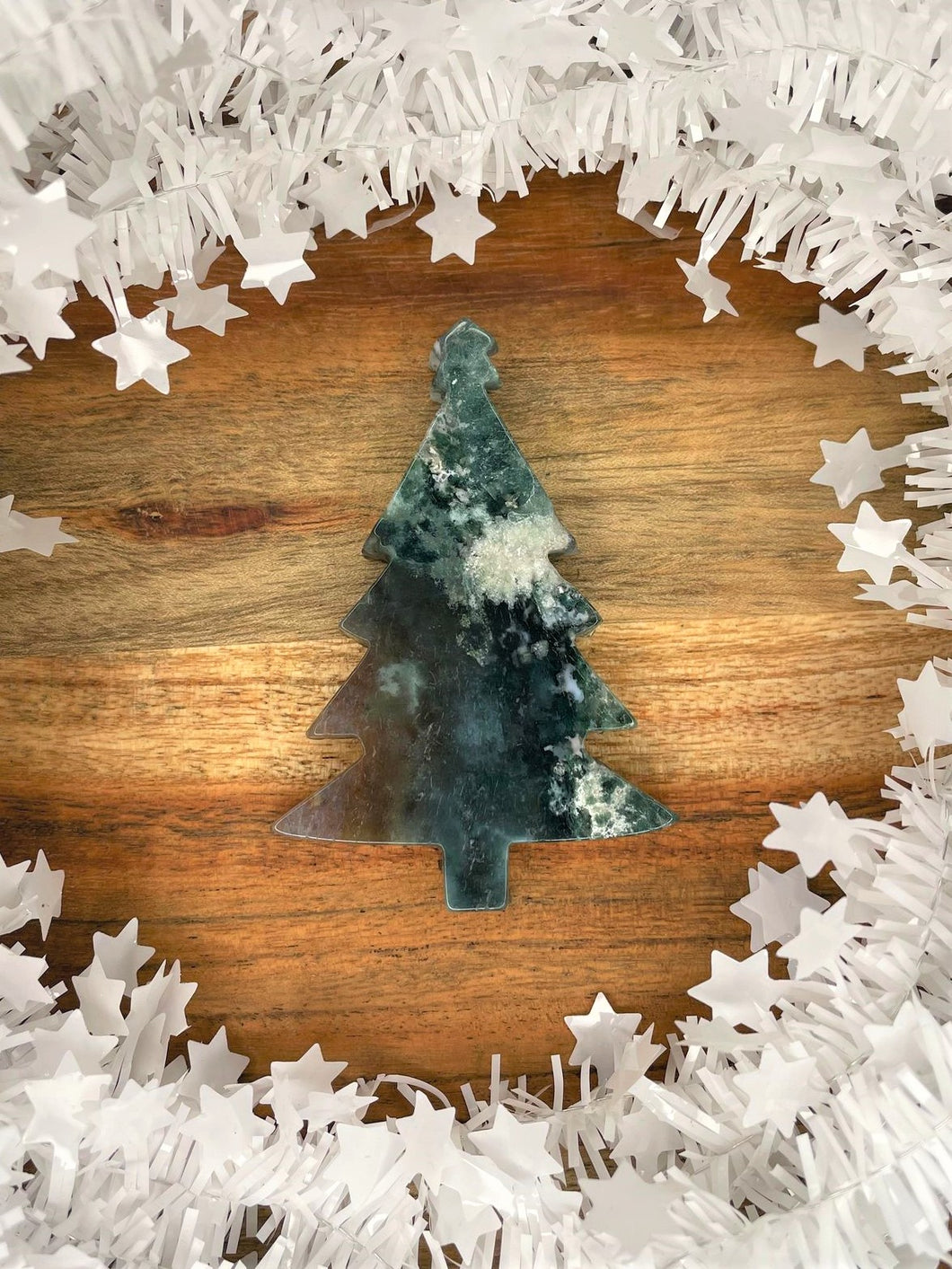 Christmas Tree Moss Agate Crystal Decoration
