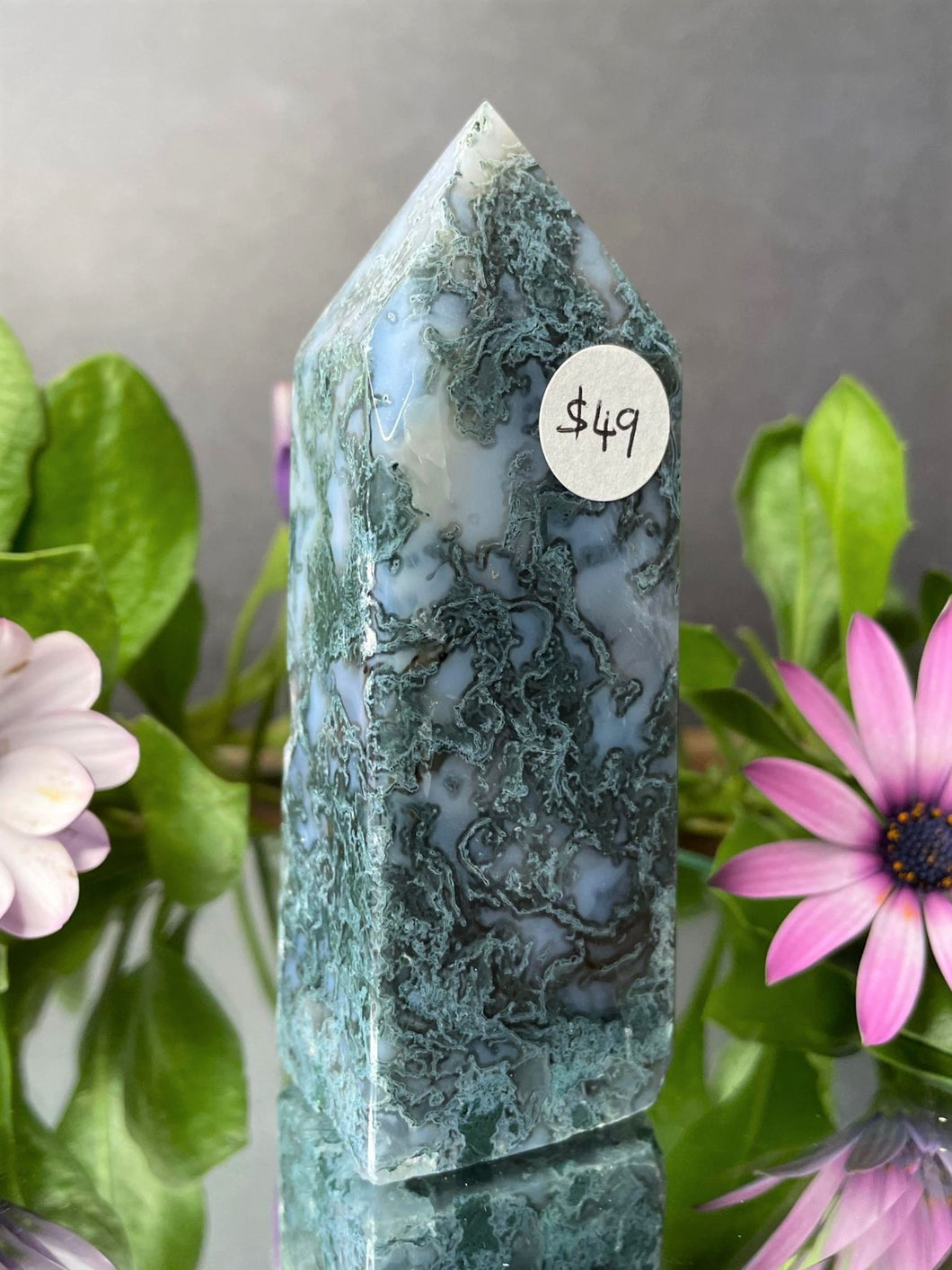 Chakra Healing Blue Moss Agate Crystal Tower Point