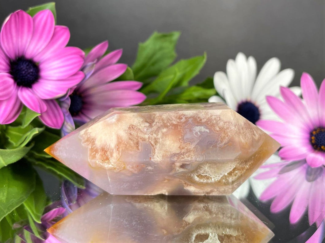 Natural Crystal Flower Agate Double Point Healing