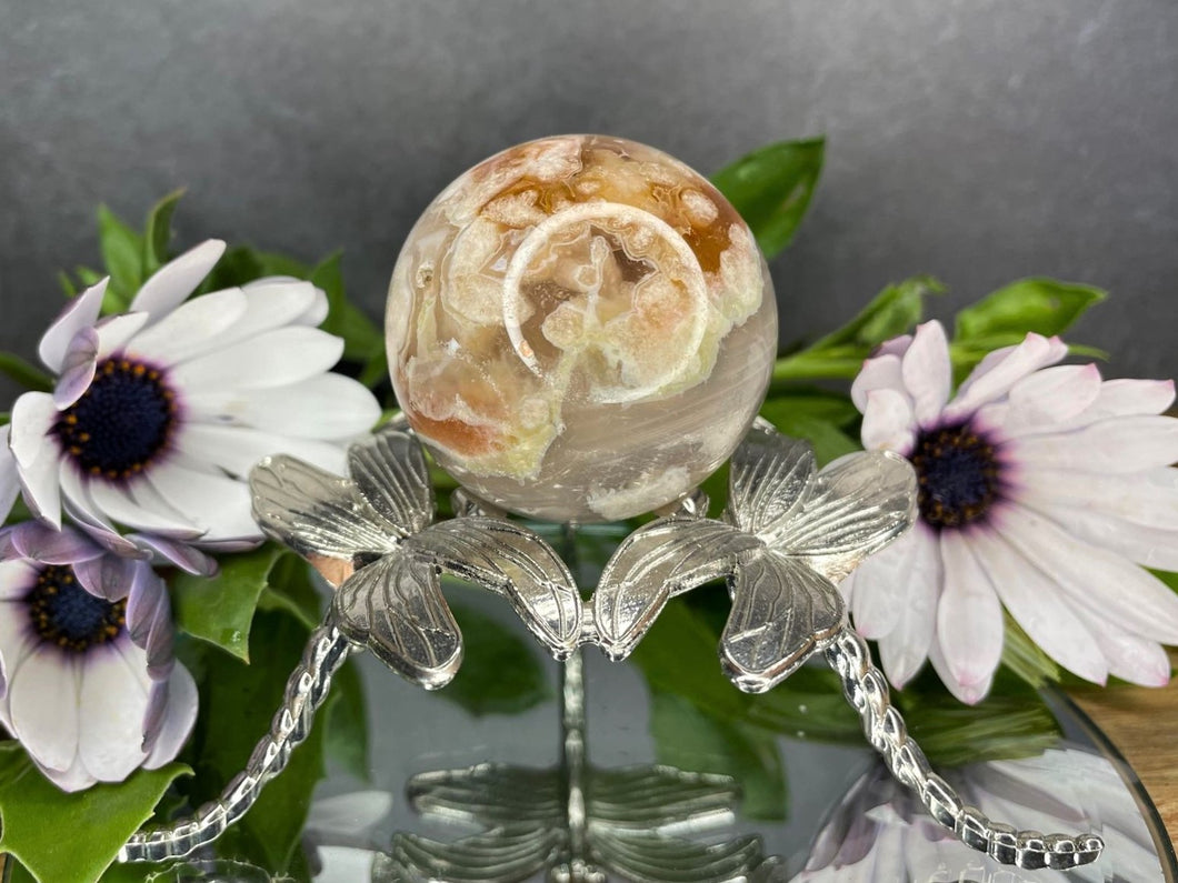 Stunning Flower Agate Crystal Sphere Chakra Healing
