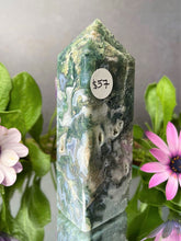 Load image into Gallery viewer, Prosperity Moss Agate Crystal Tower Point
