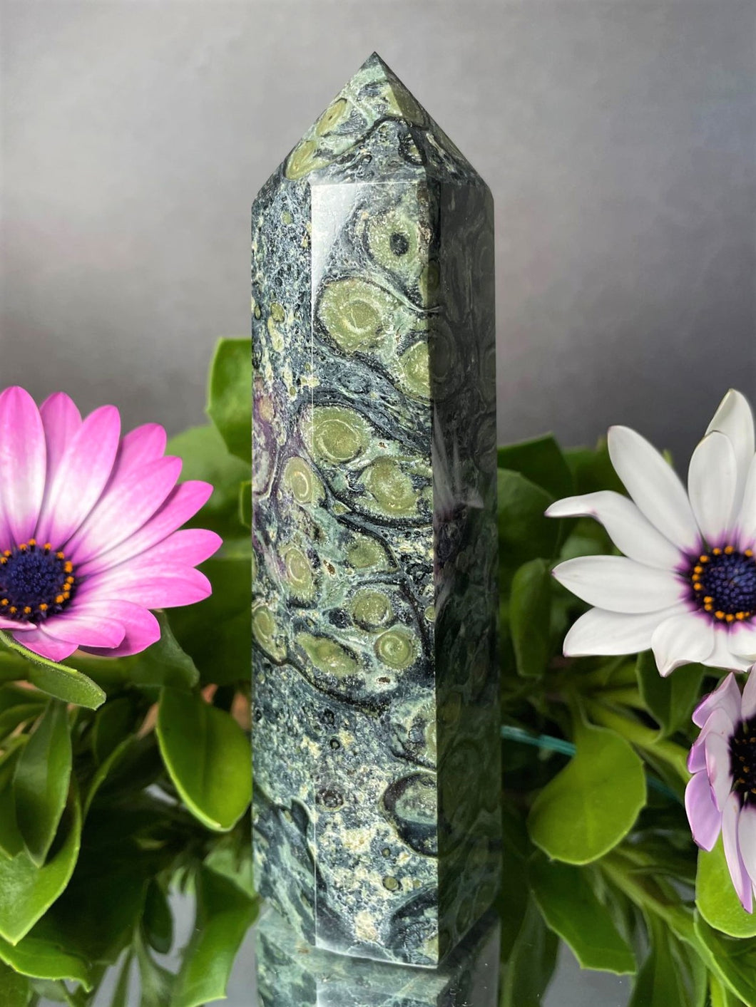 Stunning Pink Moss Agate Crystal Point Tower