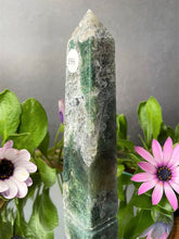 Load image into Gallery viewer, Abundance Moss Agate Crystal Tower Point
