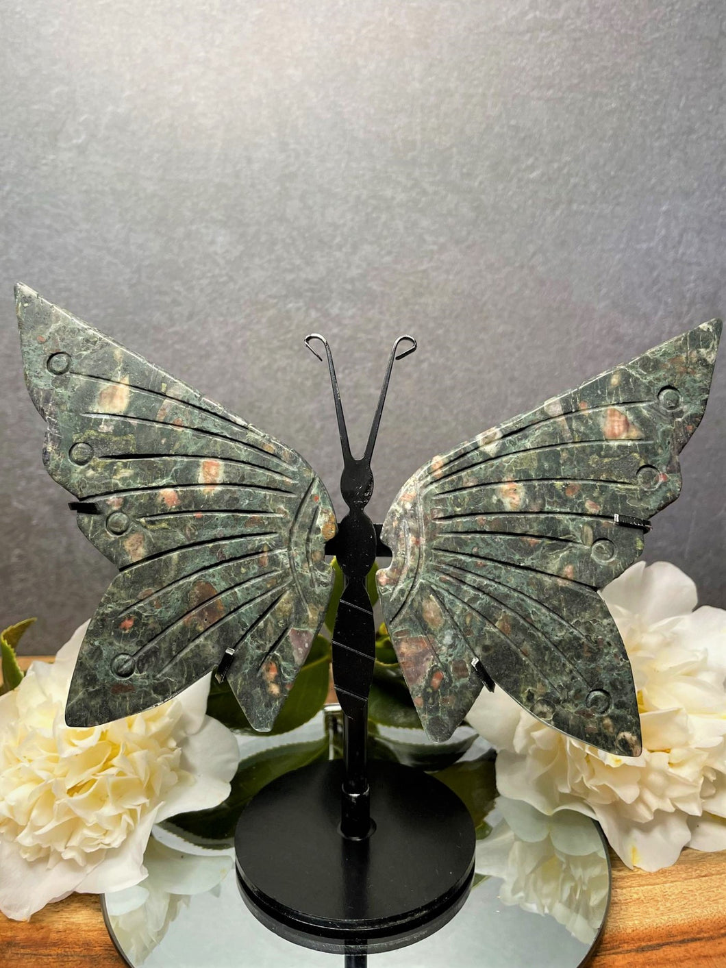 Green Blossom Jasper Crystal Butterfly Wings