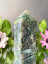 Load image into Gallery viewer, Chakra Healing Moss Agate Crystal Tower Point
