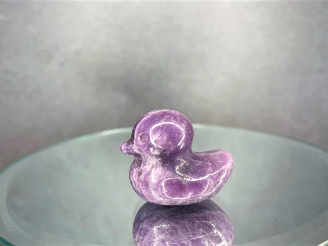 Cute Purple Lepidolite Crystal Duck Carving
