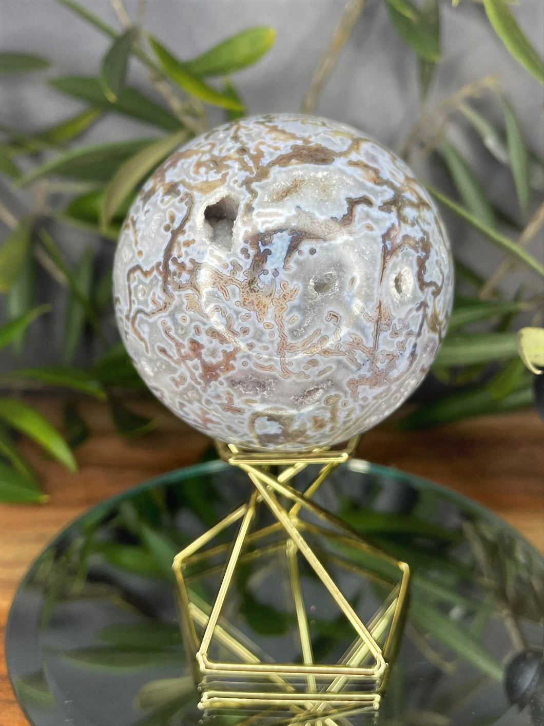 Unique Moss Agate With Quartz Inclusions Crystal Sphere