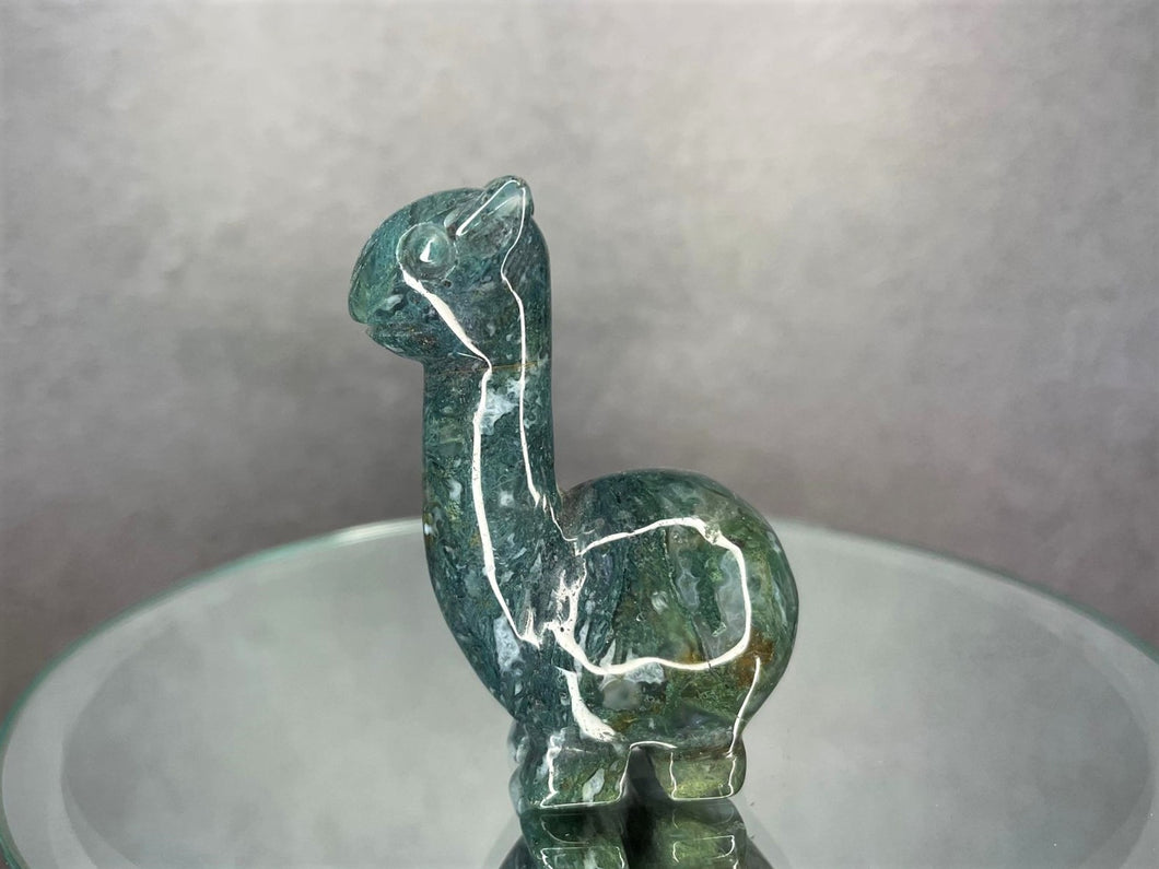Stunning Moss Agate Lama Crystal Carving