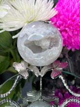 Load image into Gallery viewer, White Agate With Raw Druzy Crystal Sphere Ball
