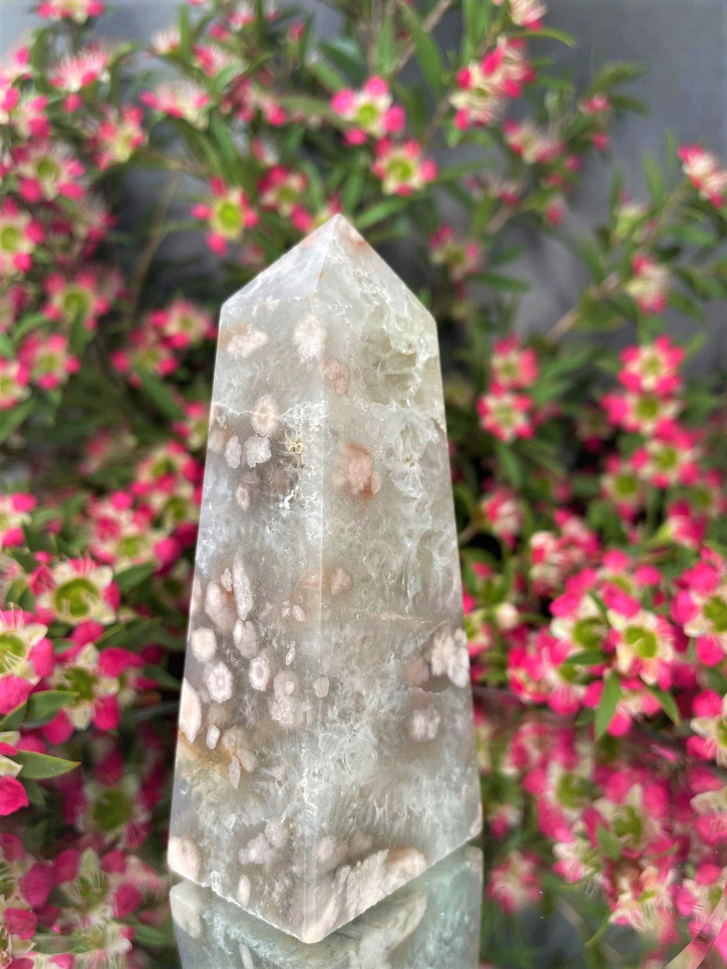 Love Green Quartz Flower Agate Crystal Tower