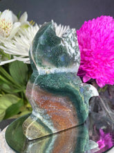 Load image into Gallery viewer, Colourful Moss Agate Crystal Cat Carving
