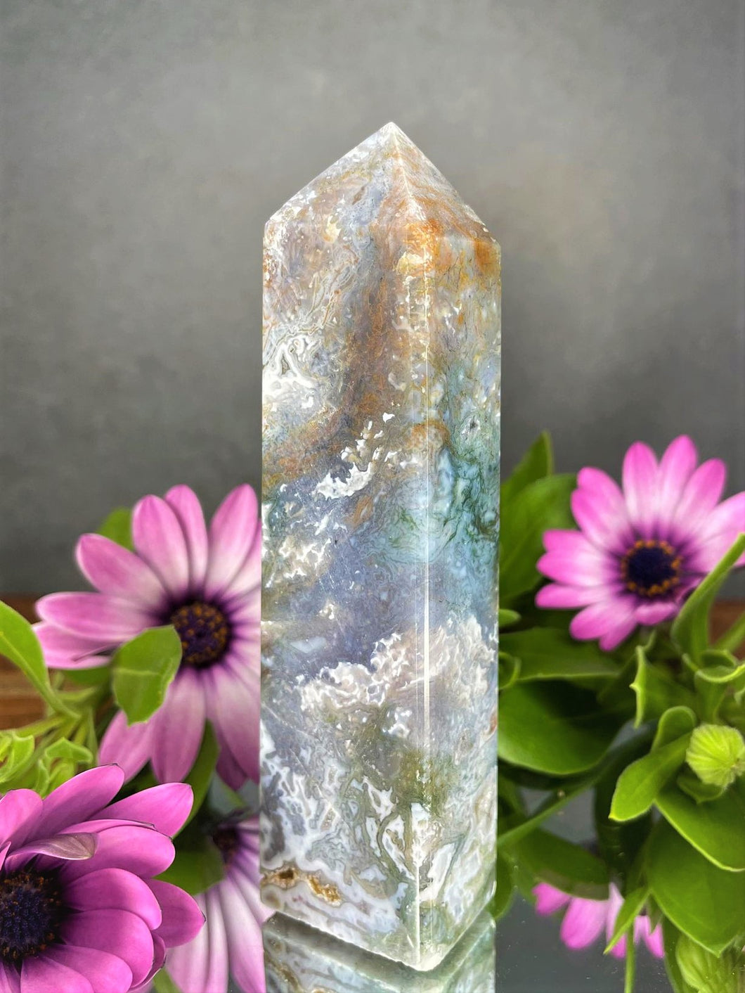 Breathtaking Purple Moss Agate Crystal Tower Point