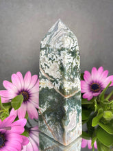 Load image into Gallery viewer, Natural Pink Moss Agate Crystal Tower Point
