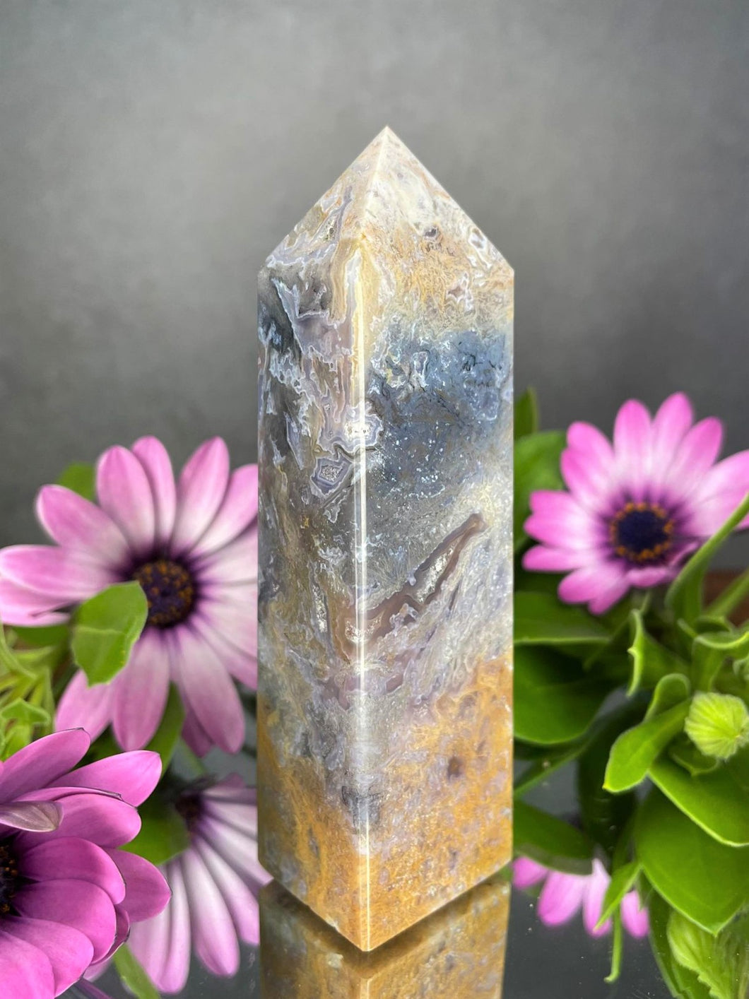 Exquisite Violet Moss Agate Crystal Tower