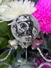 Load image into Gallery viewer, White Agate With Raw Druzy Crystal Sphere Ball
