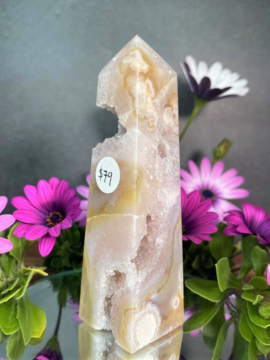 Flower Agate Crystal Tower Druzy Point Chakra Healing