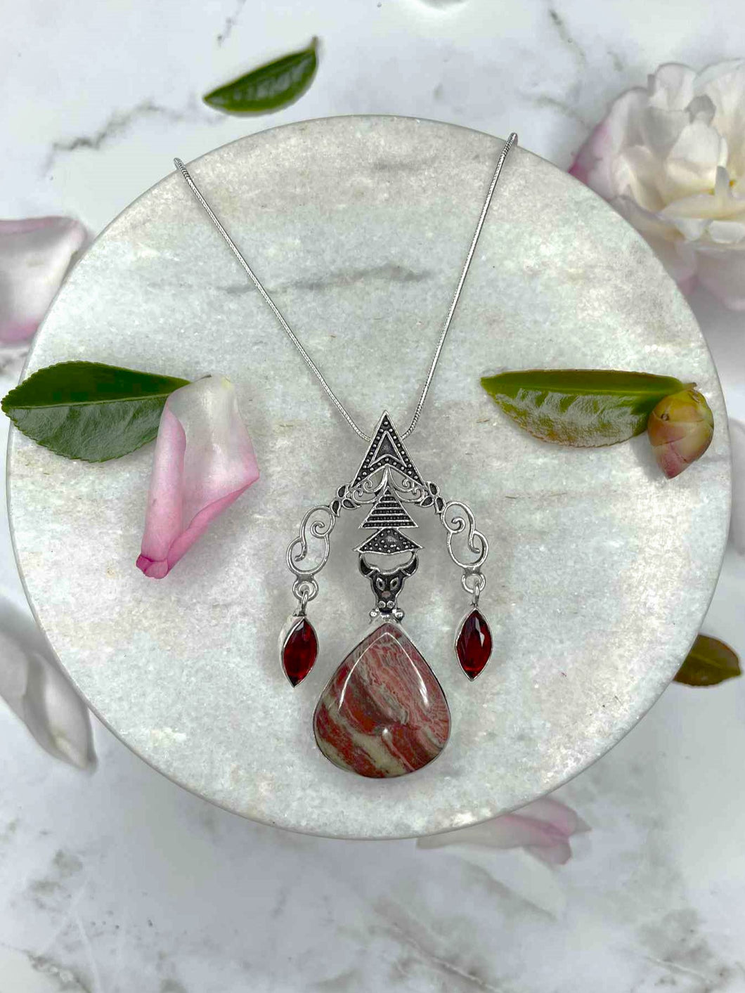 Jasper & Garnet Crystal Silver Necklace