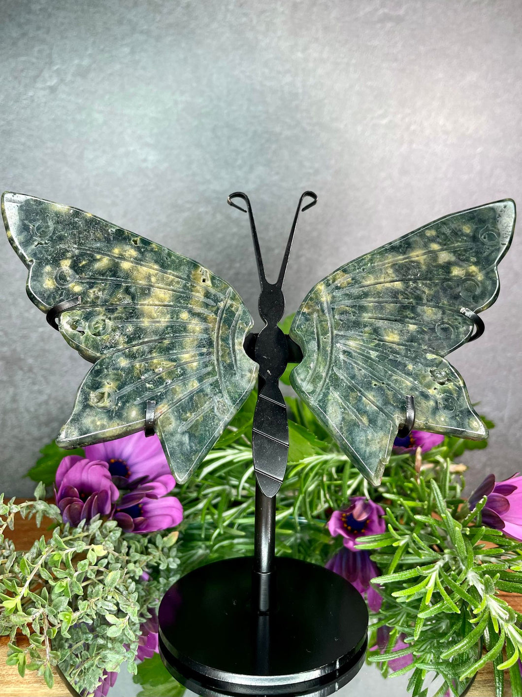 Stunning Green Jasper Crystal Butterfly Wings