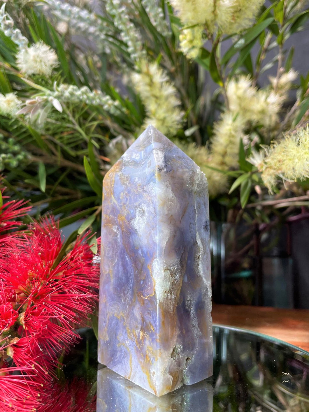 Stunning Purple Moss Agate Crystal Tower Point