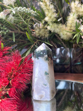 Load image into Gallery viewer, Inner Peace Moss Agate Crystal Tower Point
