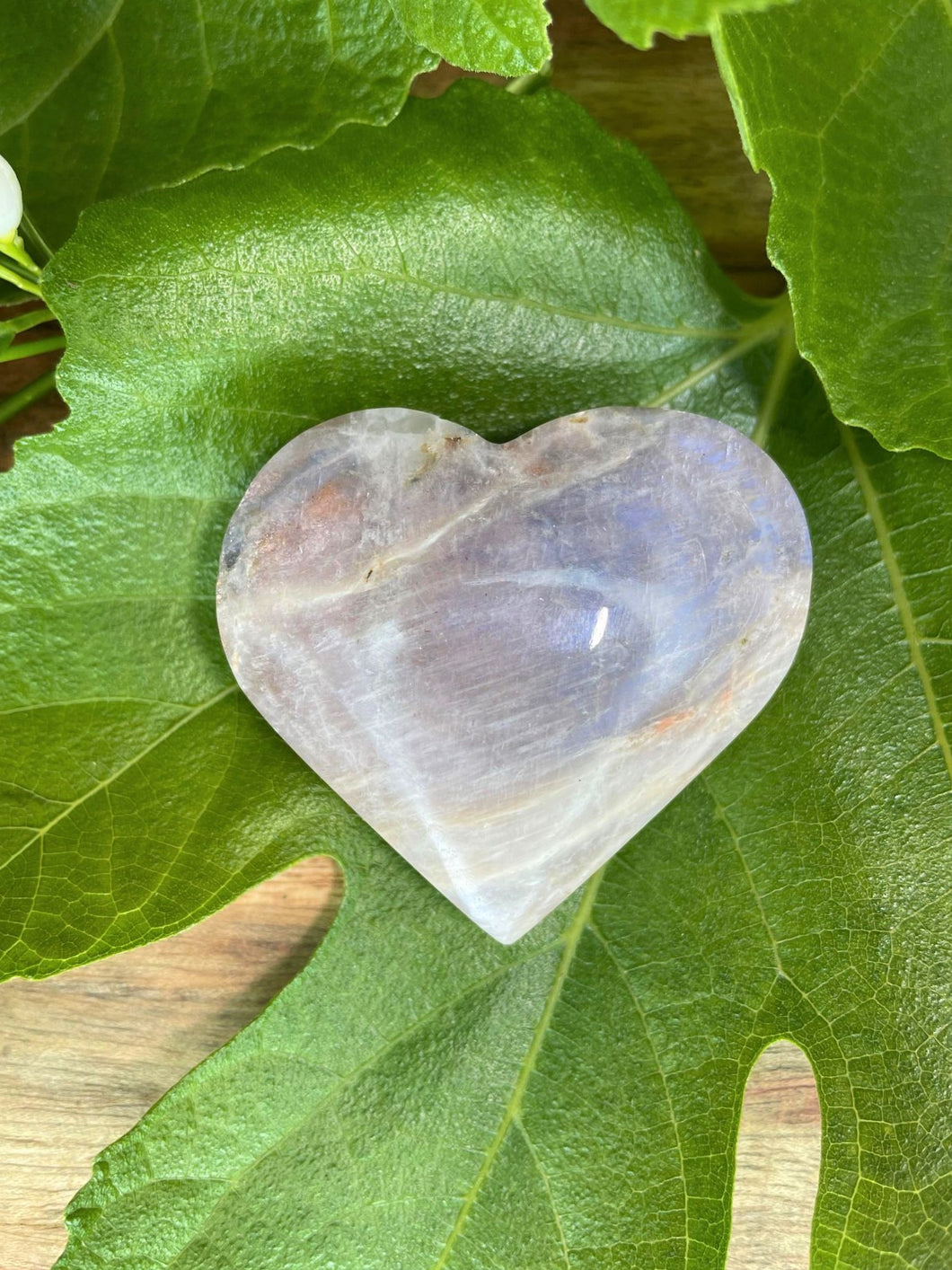 Moonstone Crystal Love Heart Carving With Flash