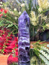 Load image into Gallery viewer, Calming Chevron Dream Amethyst Crystal Tower Point
