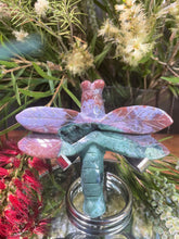 Load image into Gallery viewer, Ocean Jasper Dragonfly Carving With Enchanting Green Druzy
