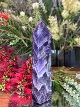 Load image into Gallery viewer, Calming Chevron Dream Amethyst Crystal Tower Point
