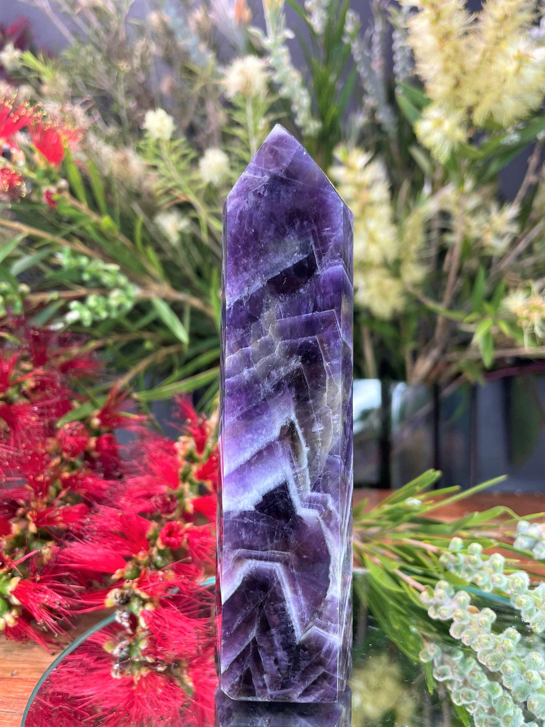 Calming Chevron Dream Amethyst Crystal Tower Point